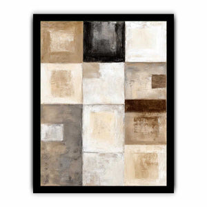 Neutral geometric abstract canvas art with textured blocks for modern office or living room decor.