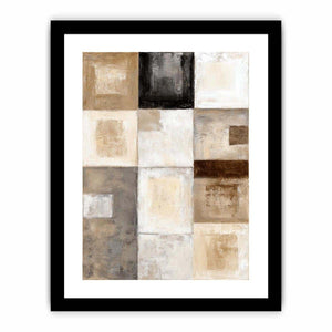 Neutral geometric abstract canvas art with textured blocks for modern office or living room decor.
