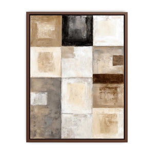 Neutral geometric abstract canvas art with textured blocks for modern office or living room decor.