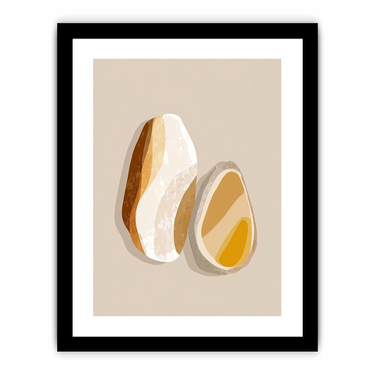 Warm abstract stone canvas art with ochre and cream shapes for modern neutral room decor.