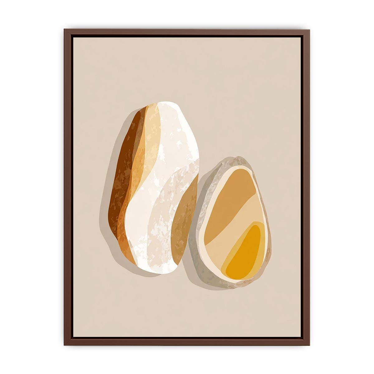 Warm abstract stone canvas art with ochre and cream shapes for modern neutral room decor.