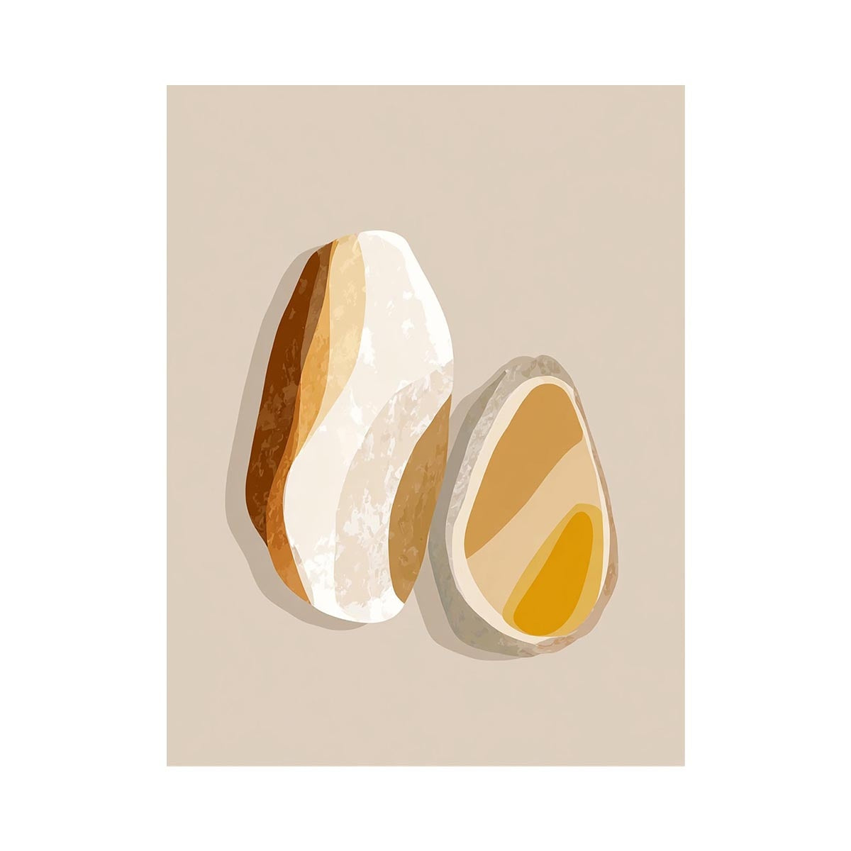 Warm abstract stone canvas art with ochre and cream shapes for modern neutral room decor.