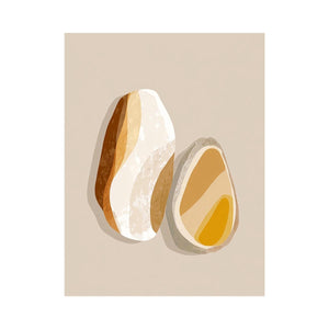 Warm abstract stone canvas art with ochre and cream shapes for modern neutral room decor.