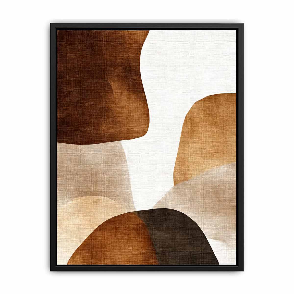 Earthy neutral abstract canvas art with layered brown organic shapes for modern bedroom decor.