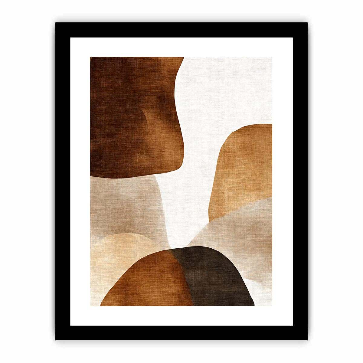 Earthy neutral abstract canvas art with layered brown organic shapes for modern bedroom decor.