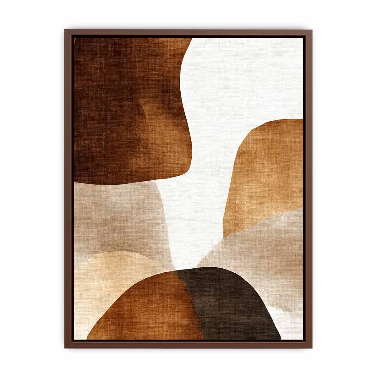 Earthy neutral abstract canvas art with layered brown organic shapes for modern bedroom decor.