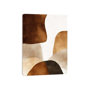 Earthy neutral abstract canvas art with layered brown organic shapes for modern bedroom decor.