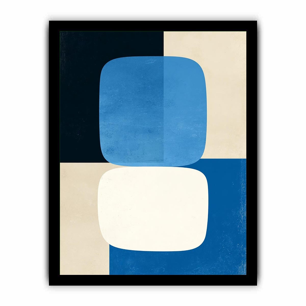 Blue geometric abstract canvas art for modern living room decor.