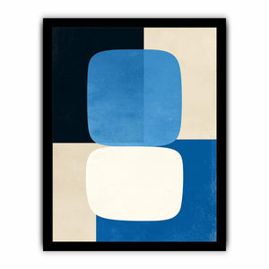 Blue geometric abstract canvas art for modern living room decor.