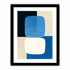 Blue geometric abstract canvas art for modern living room decor.