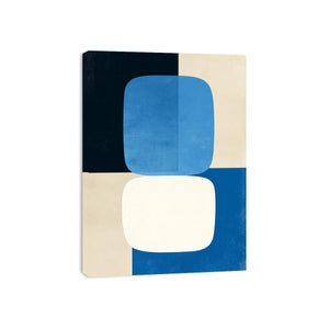 Blue geometric abstract canvas art for modern living room decor.