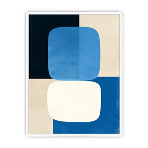 Blue geometric abstract canvas art for modern living room decor.
