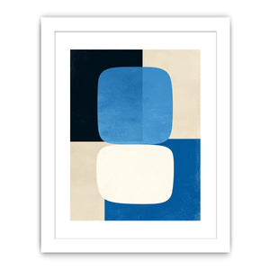 Blue geometric abstract canvas art for modern living room decor.