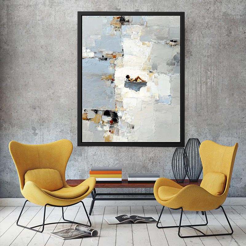 Figurative abstract canvas art with reclining woman for serene bedroom decor.