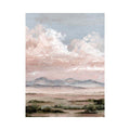 Soft desert landscape canvas art with blush clouds and mountains for calm bedroom decor.