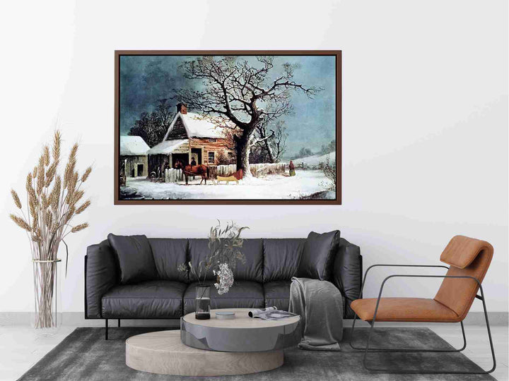 Country Cabin in an American Winter Scene