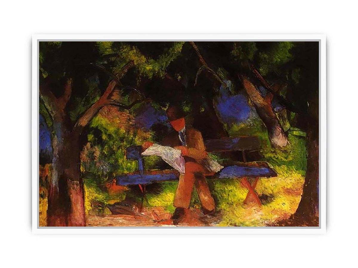 Reading man in park  by August Macke Framed Print