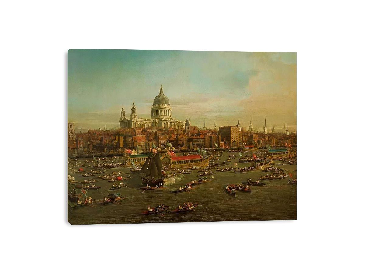 The River Thames with St. Paul's Cathedral on Lord Mayor's Day, detail of St. Paul's Cathedral, c.1747-48 by (Giovanni Antonio Canal) Canaletto Painting 