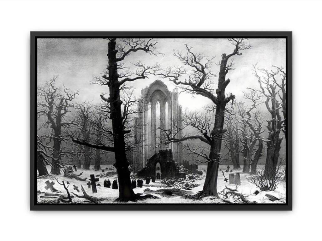 Monastery Graveyard In The Snow Canvas Print