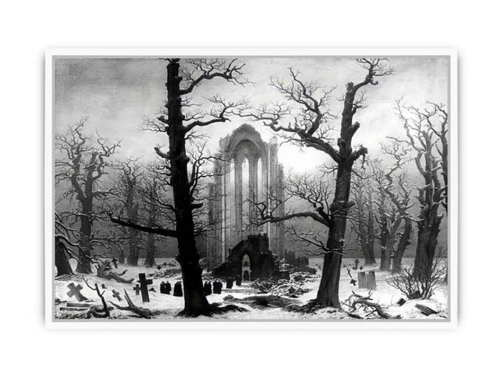 Monastery Graveyard In The Snow Framed Print