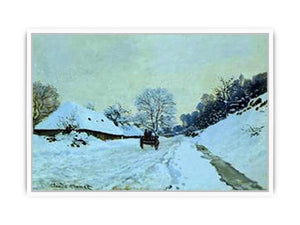 A Cart On The Snow Covered Road With Saint Simeon Farm Framed Print