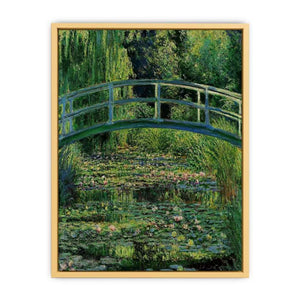 Bridge Over Rose  Water Lily Pond   Streched canvas