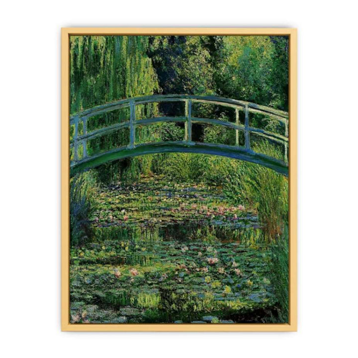 Bridge Over Rose  Water Lily Pond   Streched canvas