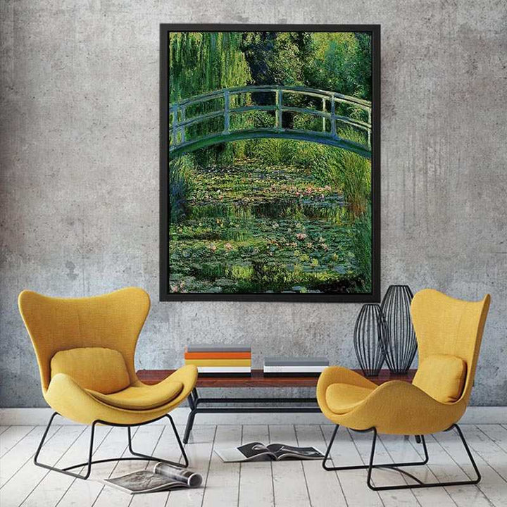Bridge Over Rose  Water Lily Pond    Painting
