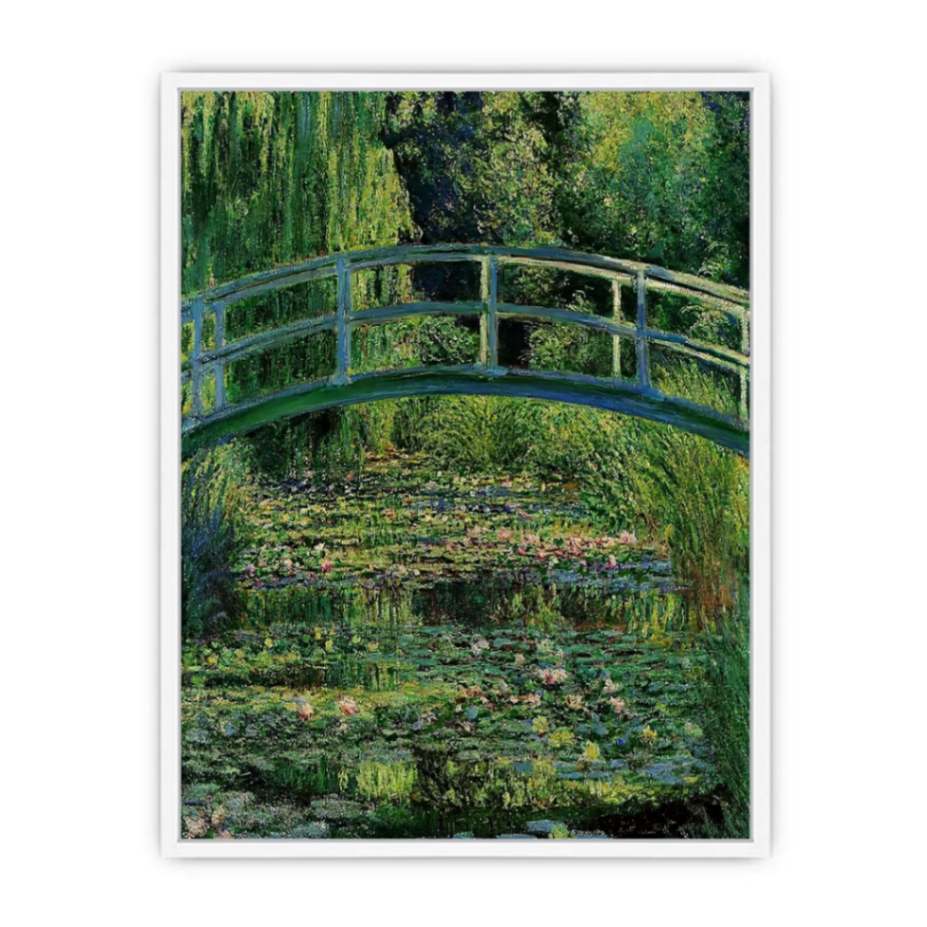Bridge Over Rose  Water Lily Pond   Framed Print