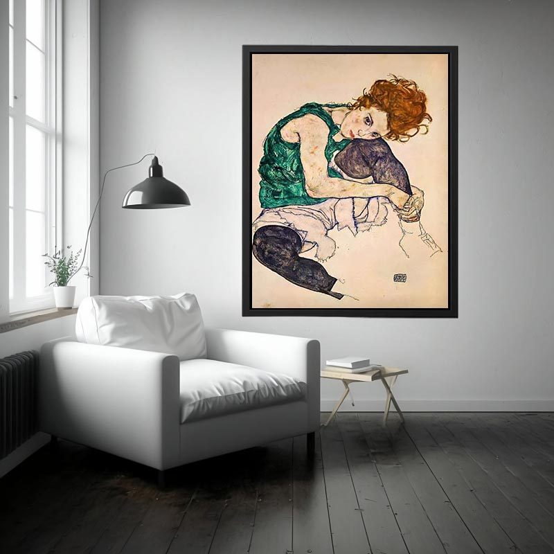 Seated Woman With Bent Knee by Egon Schiele Painting 