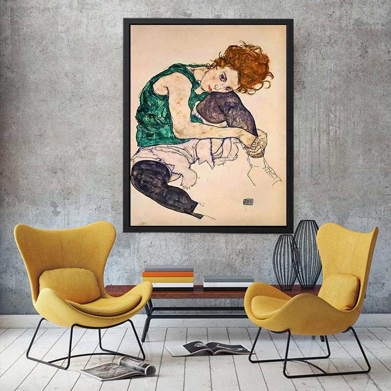 Seated Woman With Bent Knee by Egon Schiele Painting 