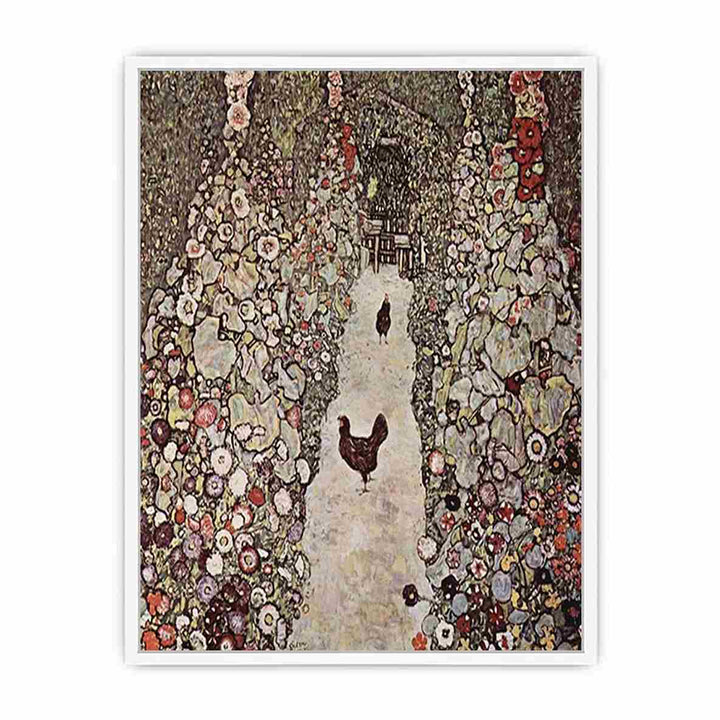 Garden with Roosters by Gustav Klimt Framed Print