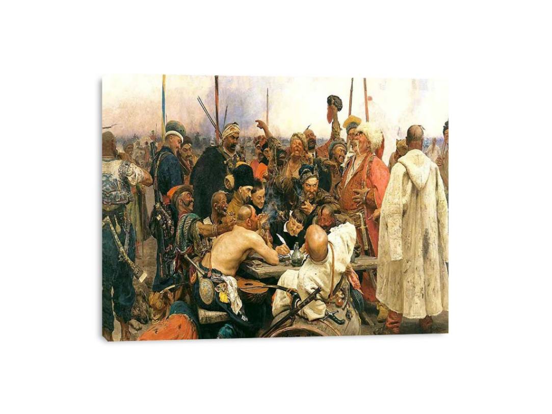 Reply of the Zaporozhian Cossacks to Sultan Mehmed IV of Turkey by Ilya Efimovich Efimovich Repin Painting 