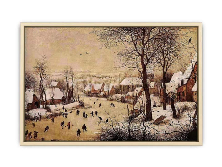 Winter Landscape with Skaters and Bird Trap 1565  Art Print