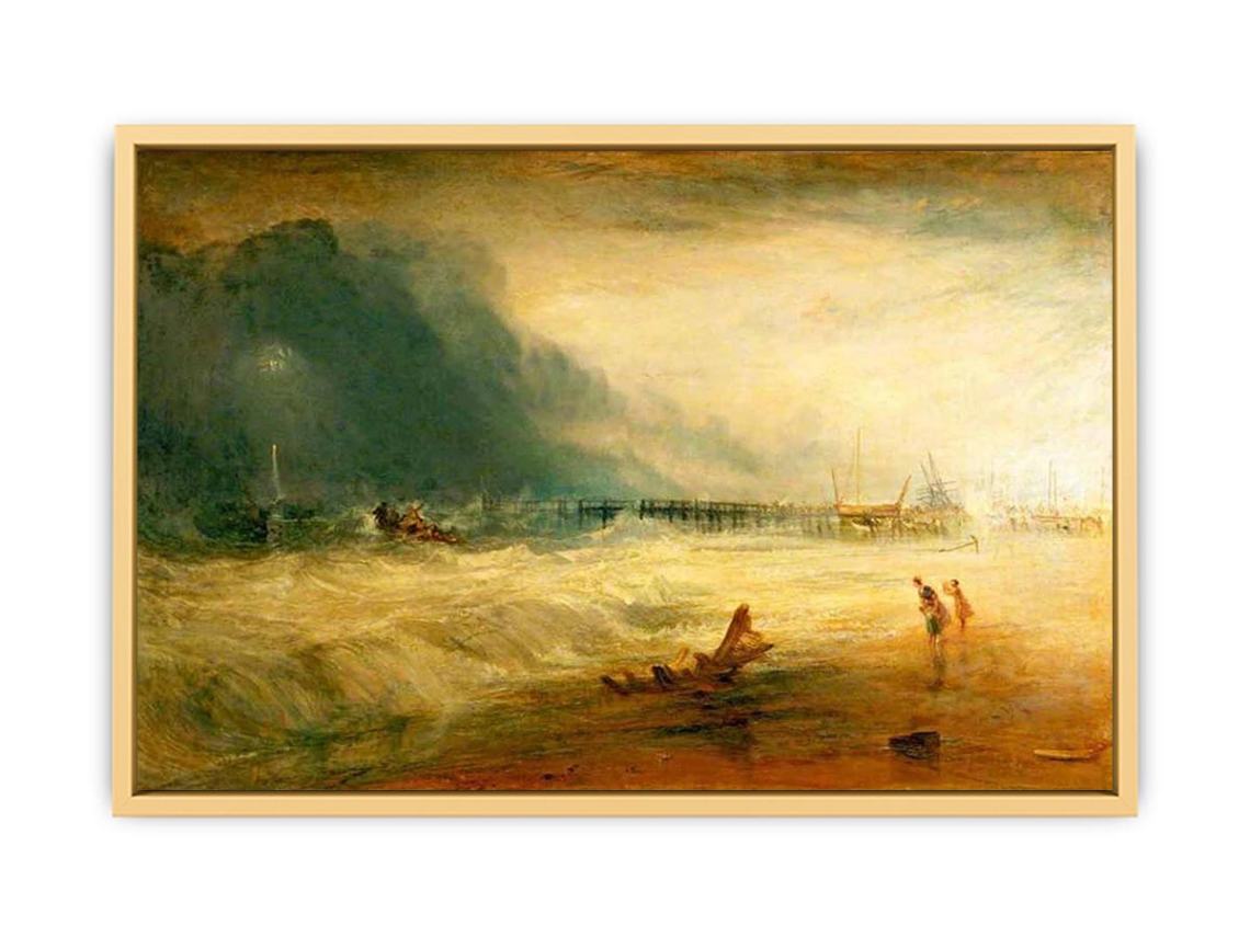Lifeboat and Manby Apparatus going off to a stranded vessel making signal blue lights of distress , c.1831 Streched canvas