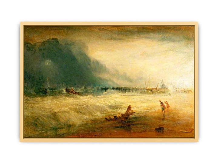 Lifeboat and Manby Apparatus going off to a stranded vessel making signal blue lights of distress , c.1831 Streched canvas