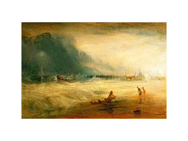 Lifeboat and Manby Apparatus going off to a stranded vessel making signal blue lights of distress , c.1831
