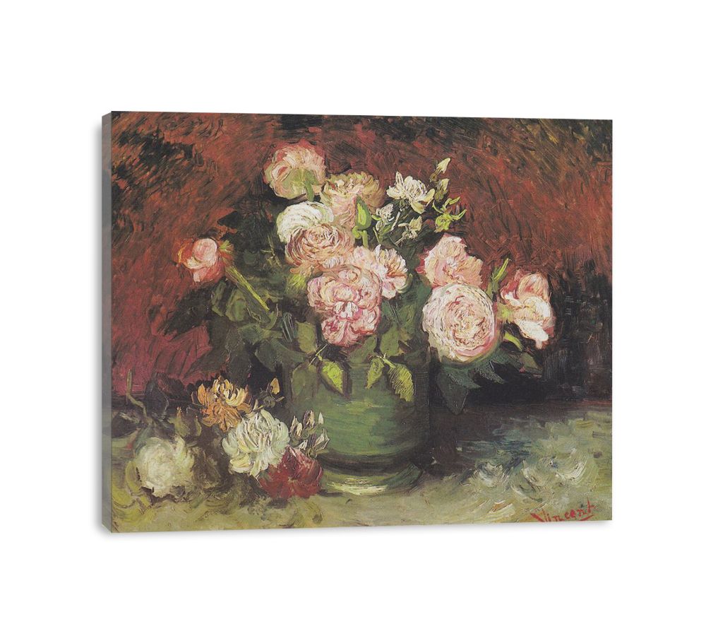 Bowl with Peonies and Roses  canvas Print