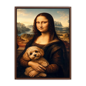 Funny Mona Lisa dog wall art featuring Renaissance inspired portrait with adorable dachshund in whimsical artistic painting style