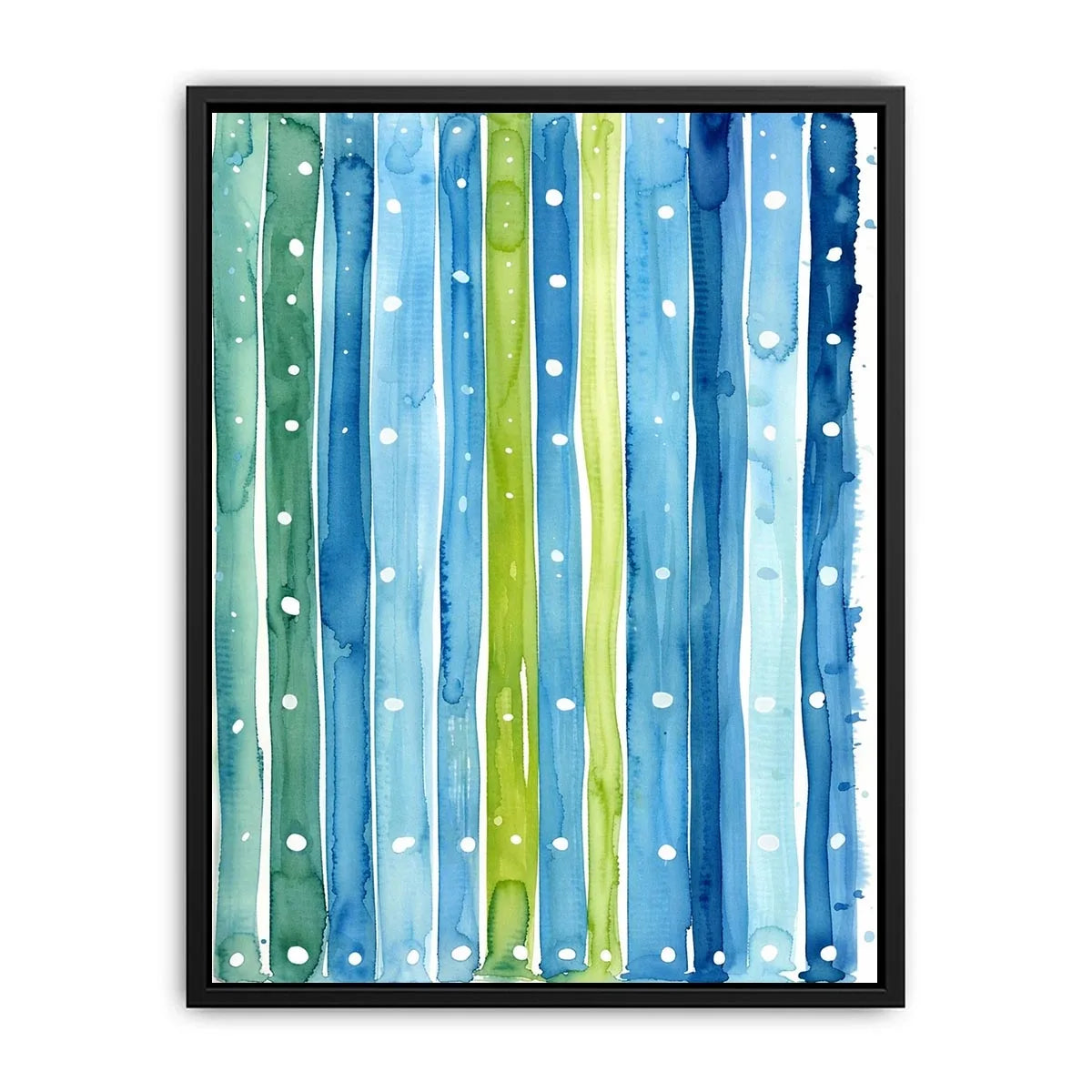 Abstract blue green vertical watercolor stripes wall art canvas, calming coastal modern minimalist painting for living room decor