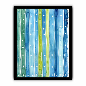 Abstract blue green vertical watercolor stripes wall art canvas, calming coastal modern minimalist painting for living room decor