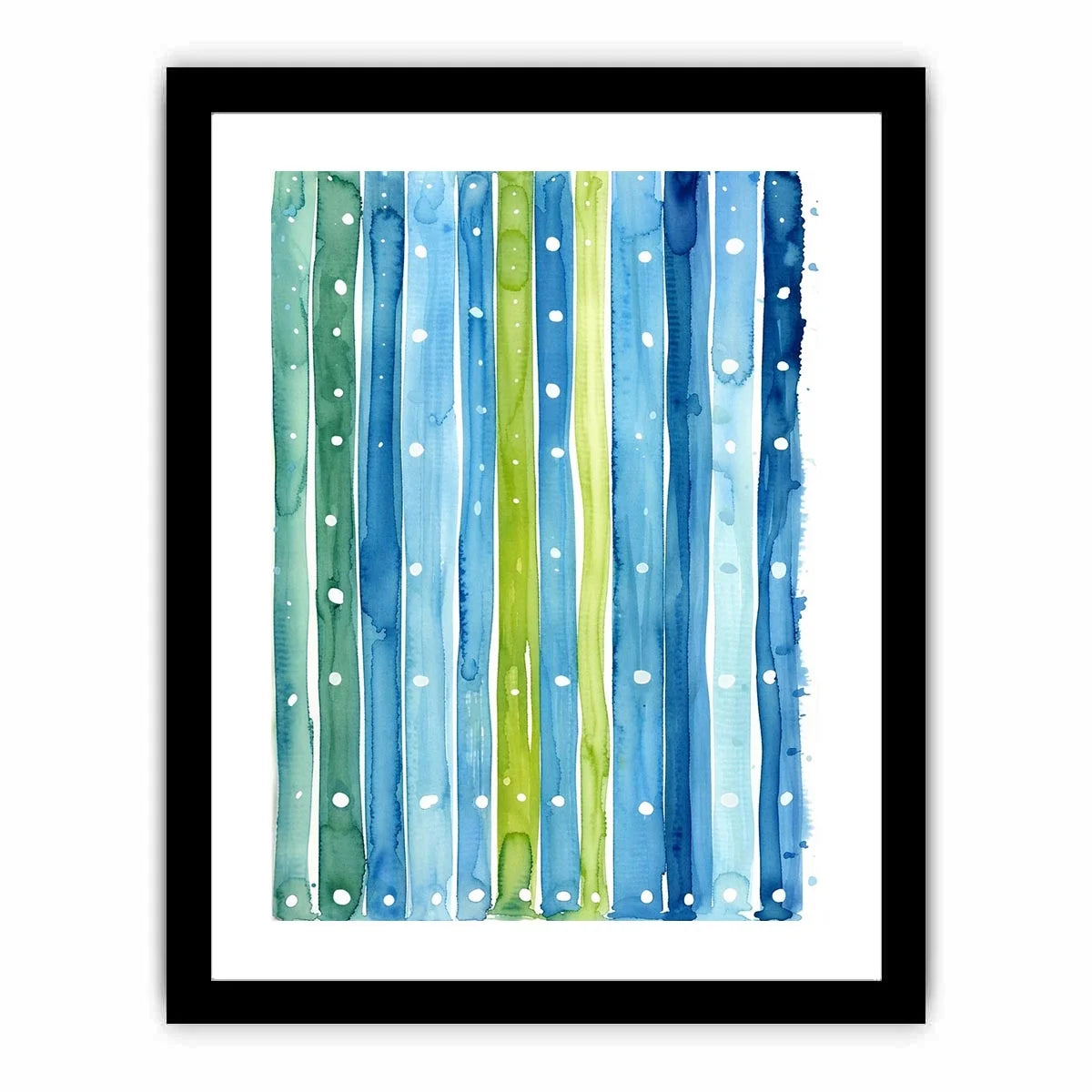 Abstract blue green vertical watercolor stripes wall art canvas, calming coastal modern minimalist painting for living room decor