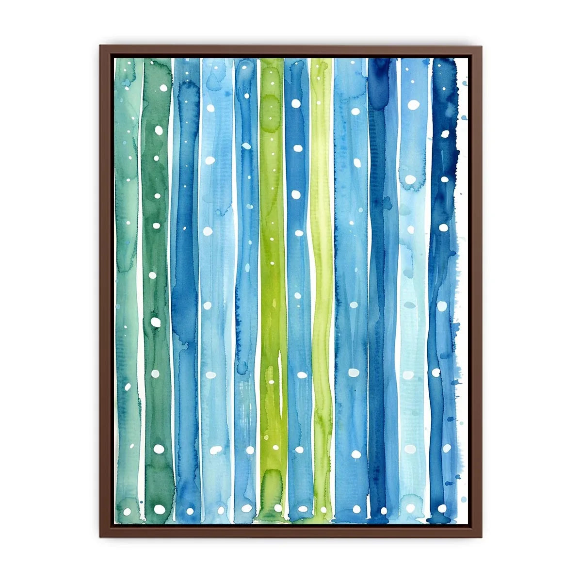 Abstract blue green vertical watercolor stripes wall art canvas, calming coastal modern minimalist painting for living room decor