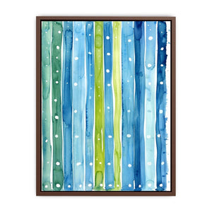 Abstract blue green vertical watercolor stripes wall art canvas, calming coastal modern minimalist painting for living room decor
