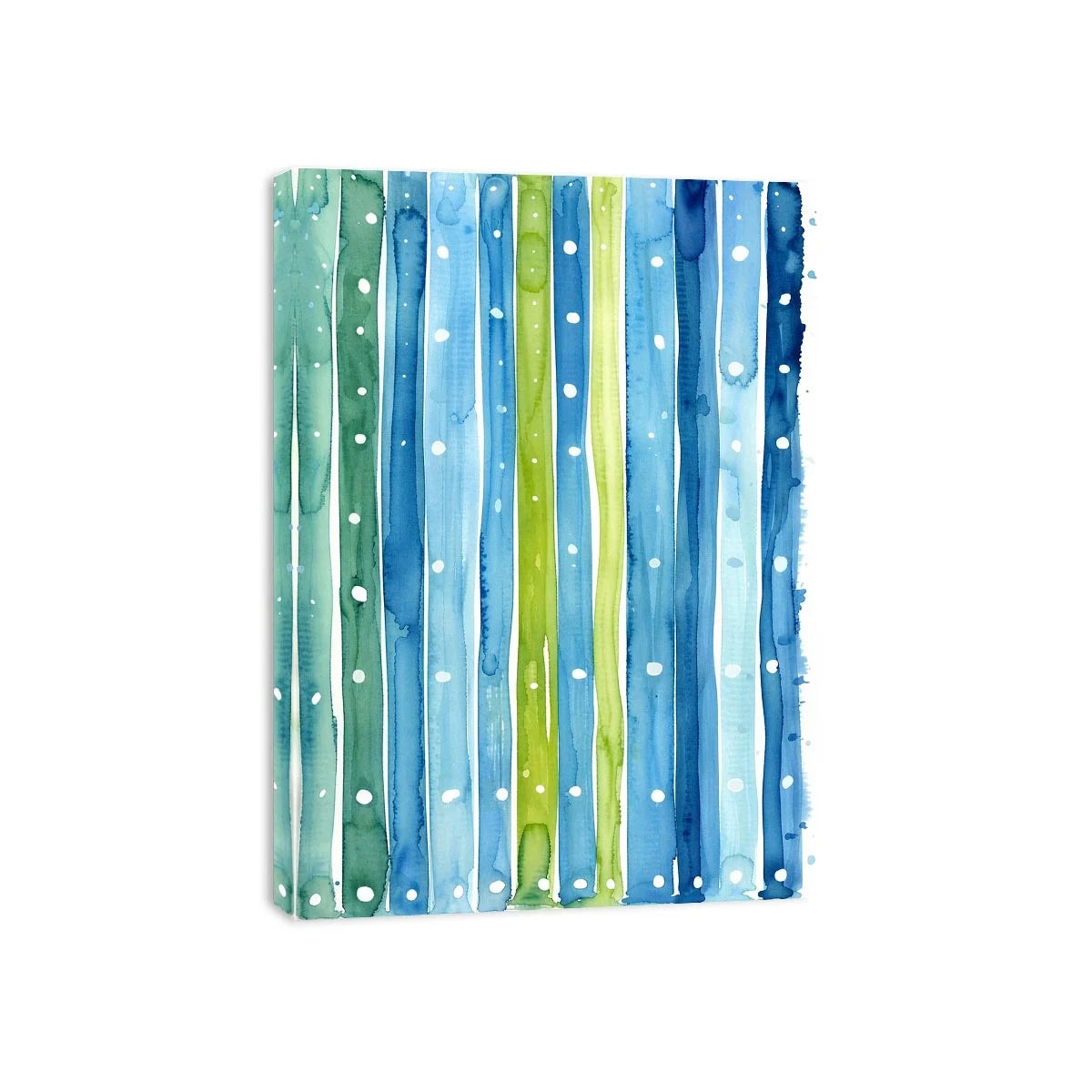Abstract blue green vertical watercolor stripes wall art canvas, calming coastal modern minimalist painting for living room decor