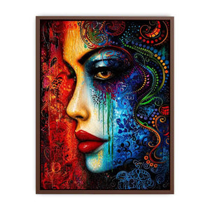 Colorful abstract woman face painting canvas, modern vibrant portrait wall art for living room statement decor