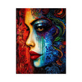 Colorful abstract woman face painting canvas, modern vibrant portrait wall art for living room statement decor