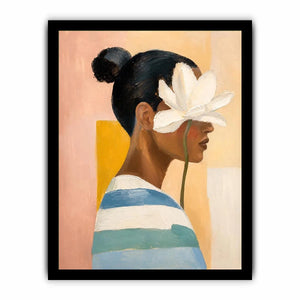 Minimal floral feminine portrait painting canvas art for elegant modern interior decor