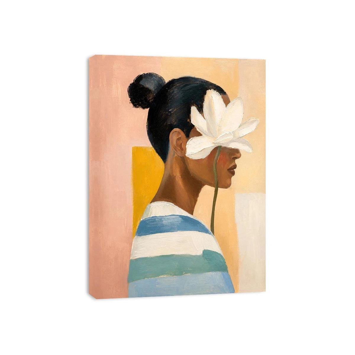 Minimal floral feminine portrait painting canvas art for elegant modern interior decor