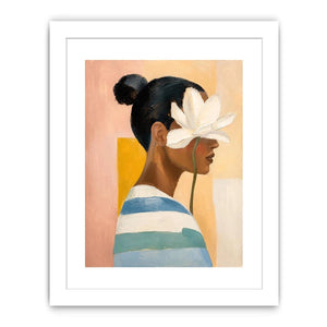 Minimal floral feminine portrait painting canvas art for elegant modern interior decor